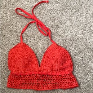 red crochet bikini top